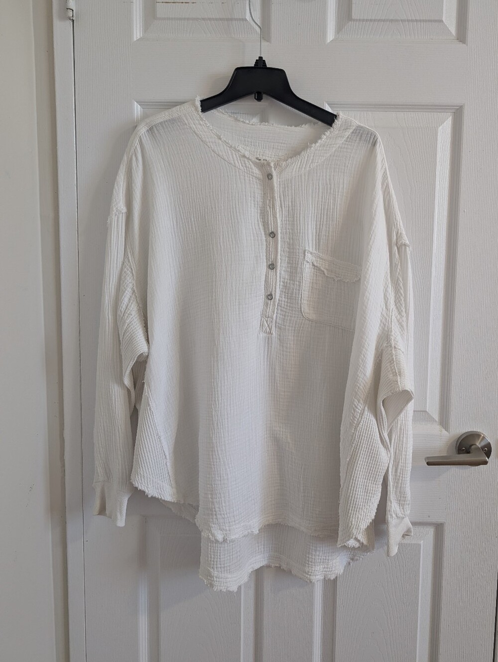 We The Free People Oversize Top Cream Cotton Button Fray Pillowy Cover Up Boho M